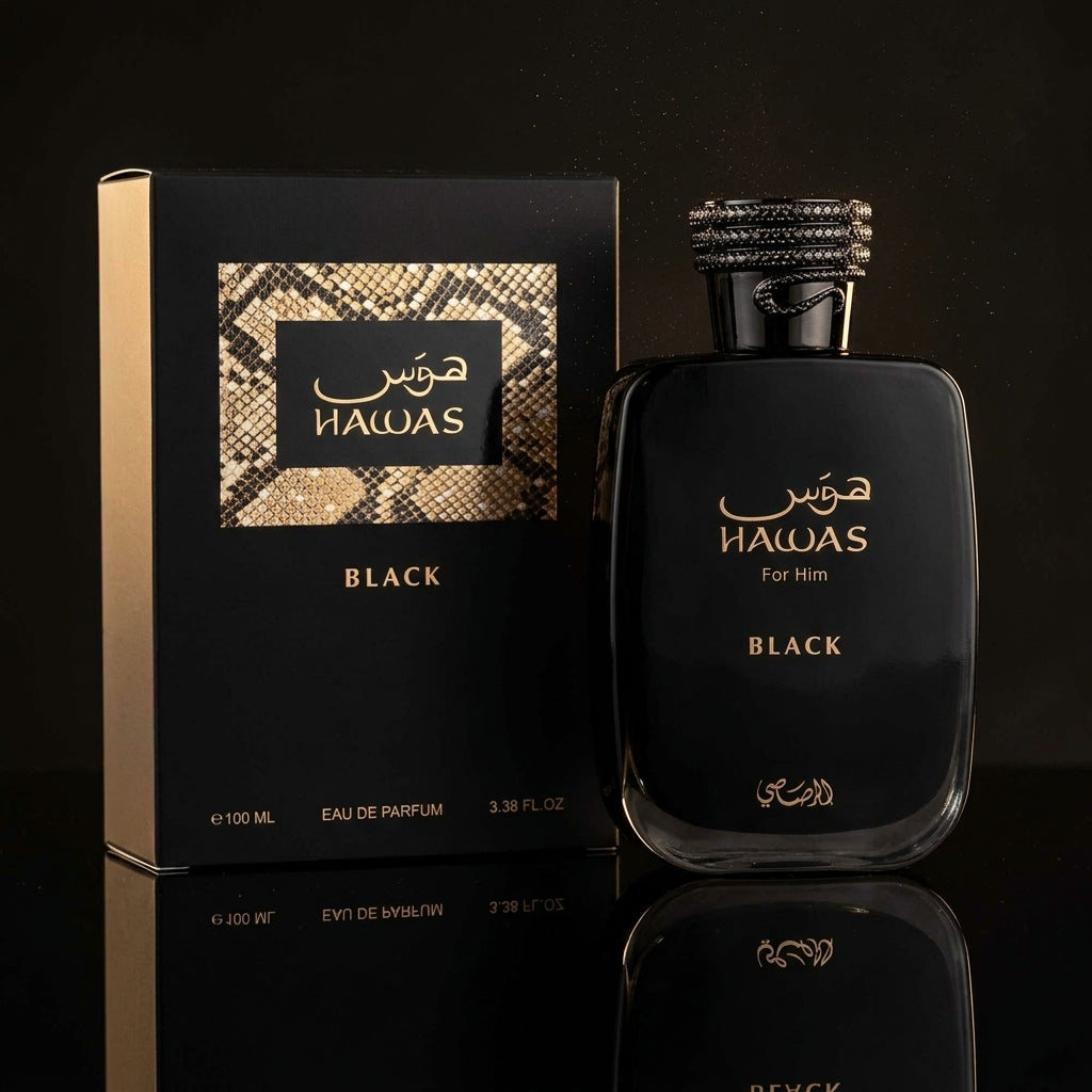 Rasasi Hawas Black EDP 100ml | Bold Woody Men's Perfume 2024 – ALM