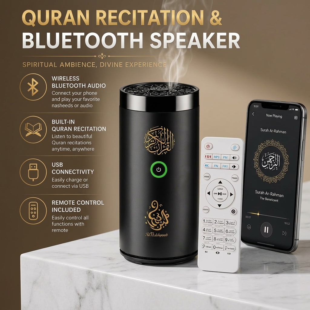 (Free Gift Lattafa Bakhoor Rm25) Electric Bakhoor Incense Burner with Quran recital n Bluetooth Speaker with USB Connectivity-